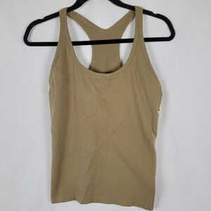 DSG Performance Womens Sz L Seamless Support Tank Top Tan Beige Built In Bra NWT
